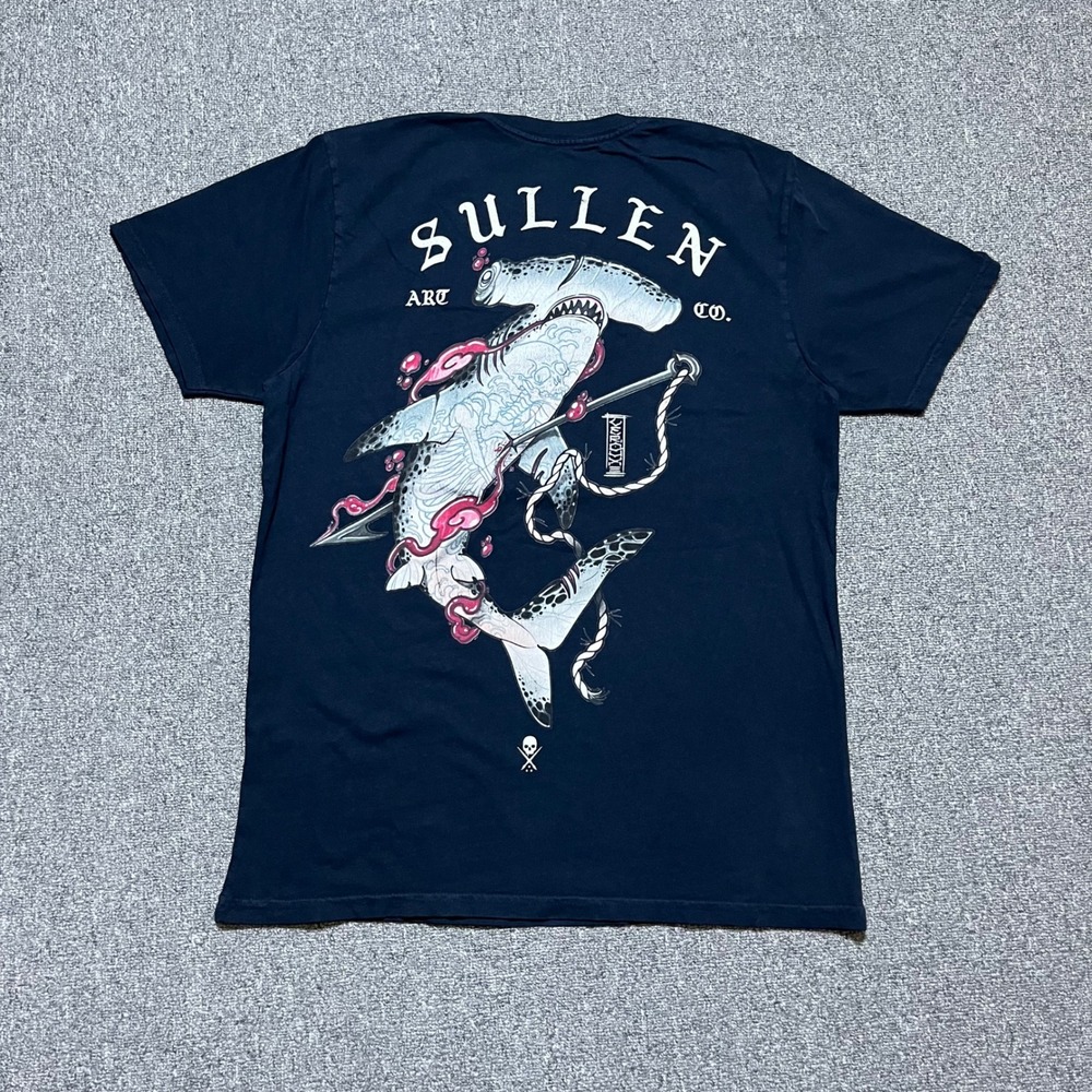 Sullen Art Collective T Shirt Large Navy Blue Hammerhead Shark Tattoo Graphic